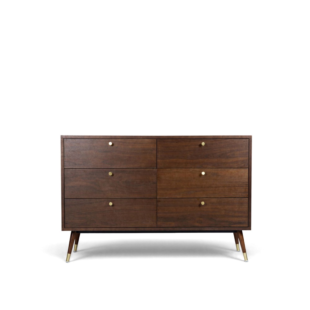 Kommode 'Prime' 6 Schubladen - Walnuss/Messing