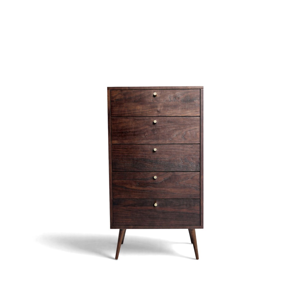 Kommode 'Prime' 5 Schubladen - Walnuss/Messing