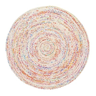 Runder Teppich 'Flätan' 80cm - Weiß/Multi