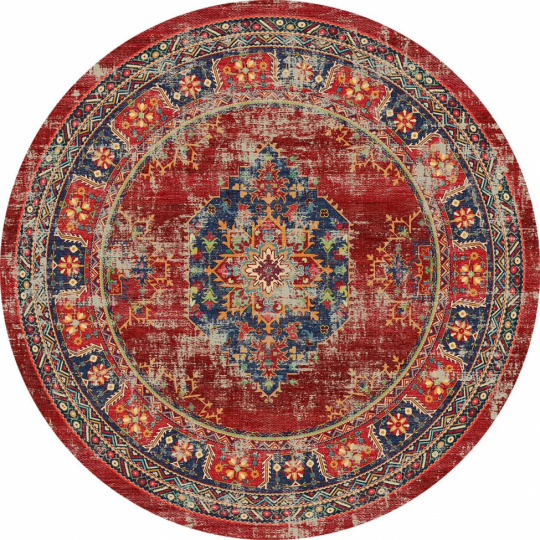 Runder Teppich 'Soussi' 200cm - Rot/Mehrfarbig