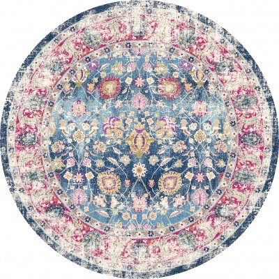 Runder Teppich 'Bouhjar' 160cm – Blau/Rosa/Mehrfarbig