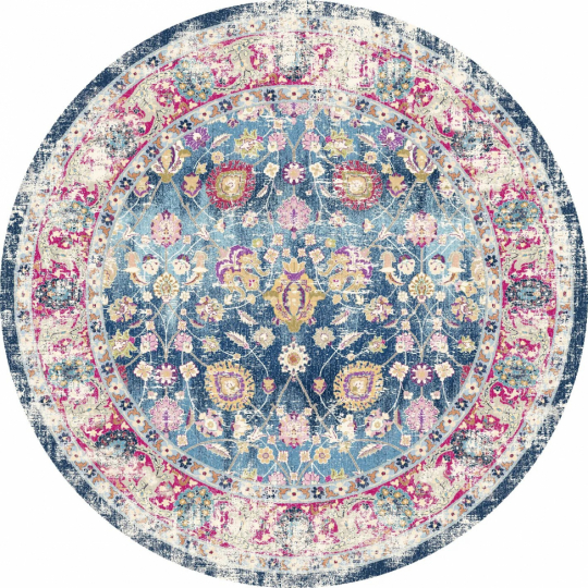 Runder Teppich 'Bouhjar' 200cm – Blau/Rosa/Mehrfarbig