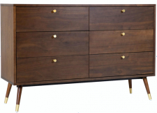 Kommode 'Prime' 6 Schubladen - Walnuss/Messing
