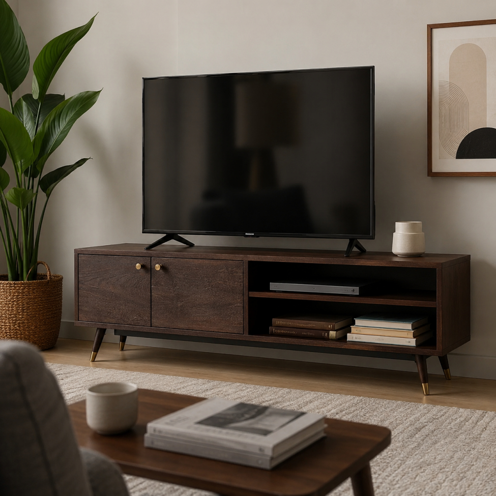 TV-Bank 'Prime' - Walnuss/Messing