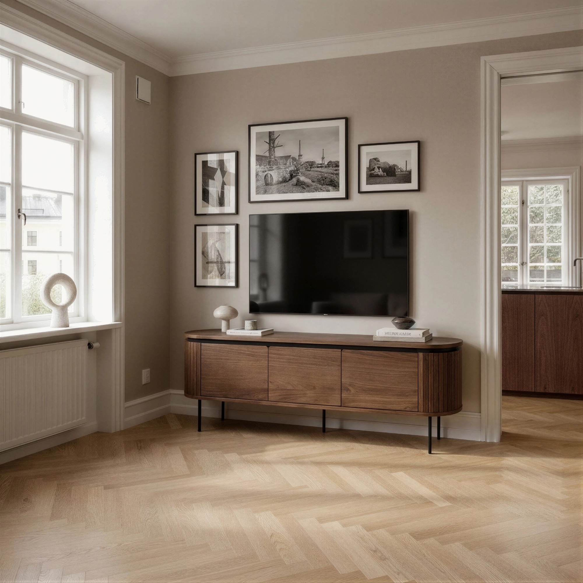 Tv-bank 'Kärra' 160x40cm - Walnuss/Schwarz