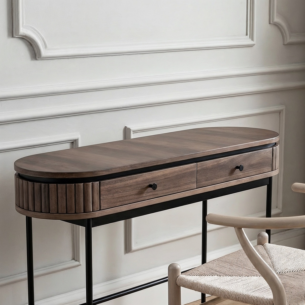 Schreibtisch 'Kärra' - Walnuss/Schwarz