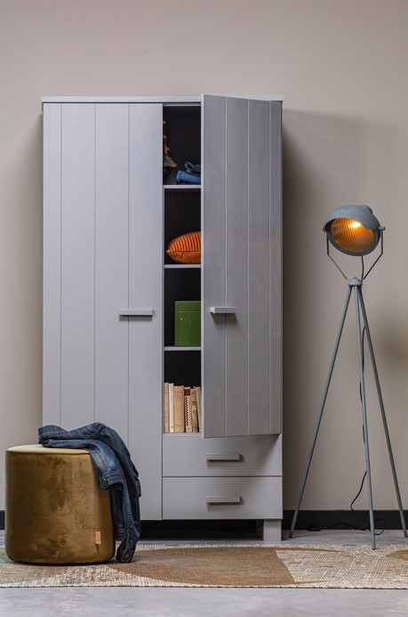 Kleiderschrank 'Dennis' mit Schubladen - Betongrau