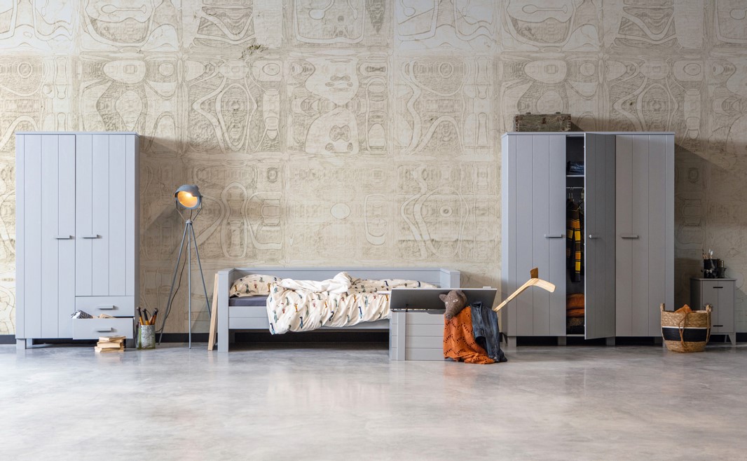 Kleiderschrank 'Dennis' mit Schubladen - Betongrau