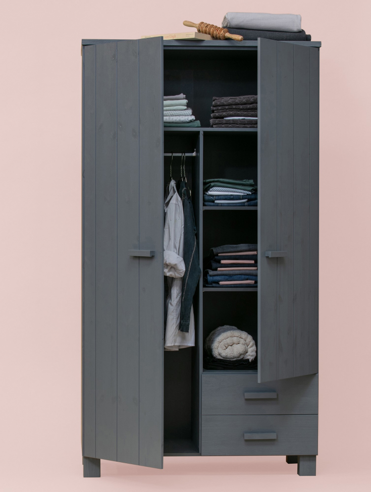 Kleiderschrank 'Dennis' mit Schubladen - Stahlgrau