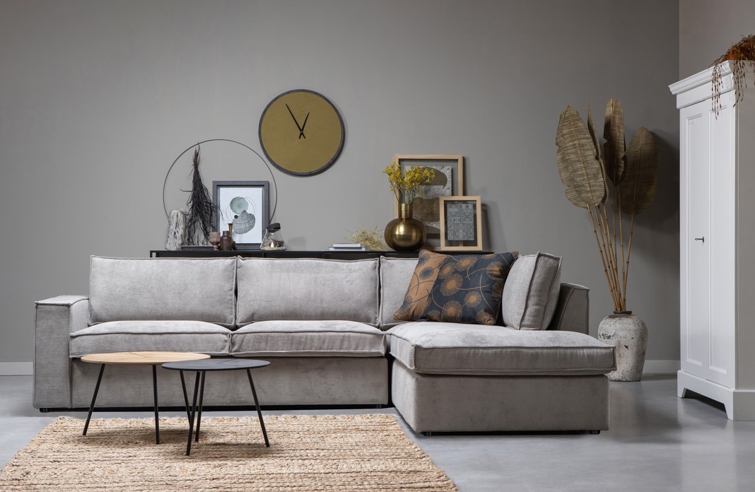 Ecksofa 'Thomas' - Gerippt Grau