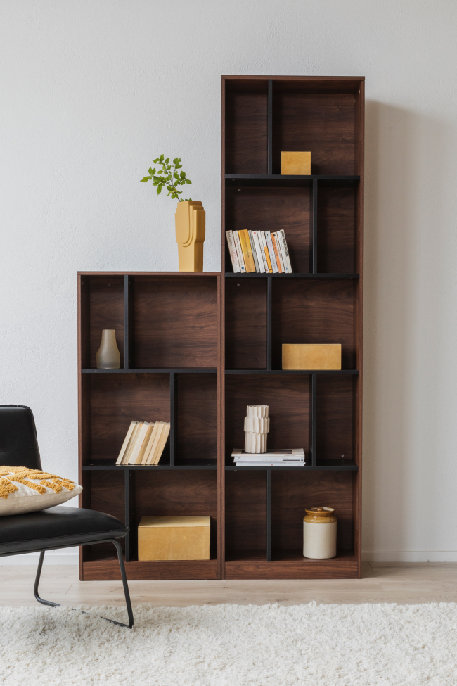 Bücherregal 'Colin' 60x210 - Walnuss/Schwarz
