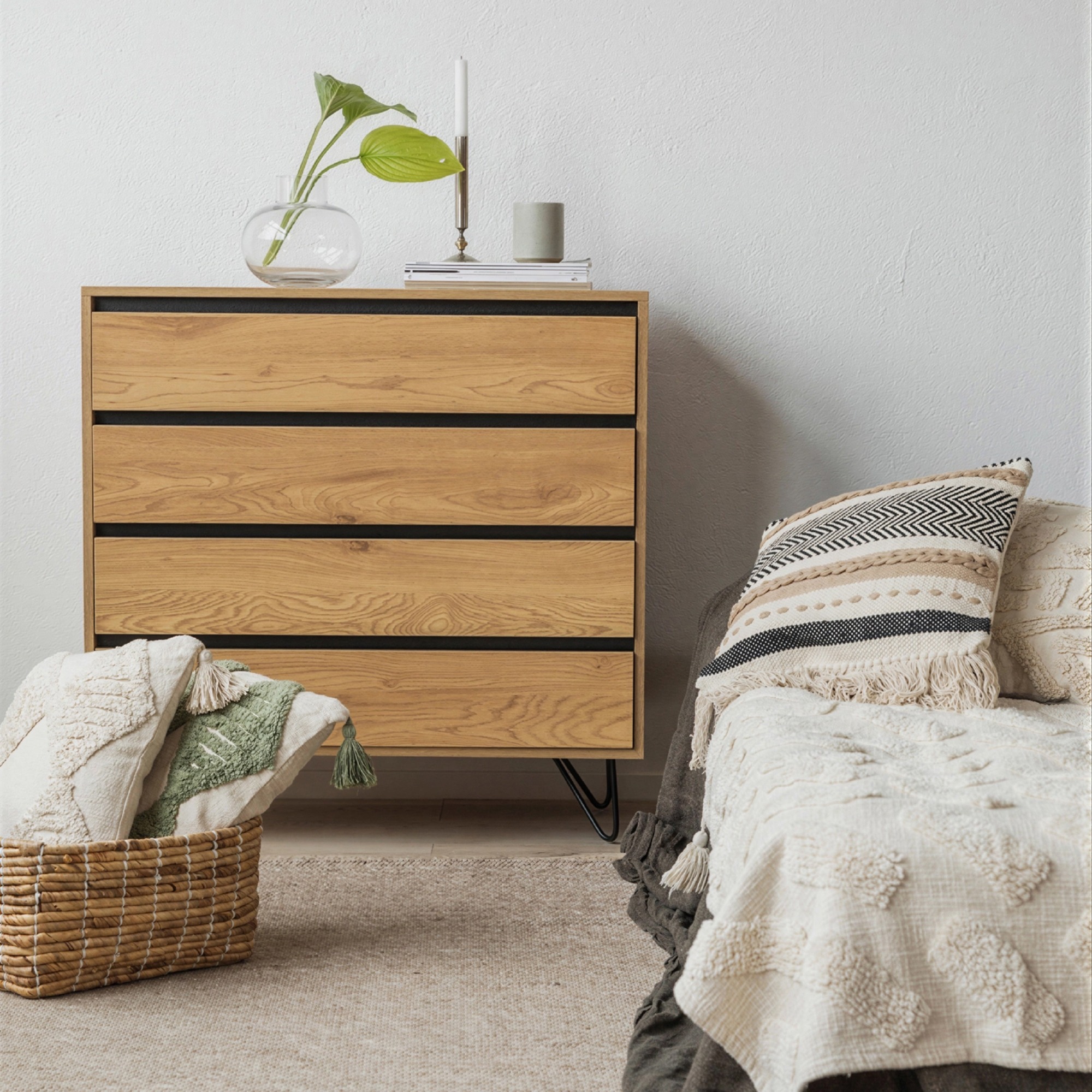 Kommode 'Elle' 90x90 - Eiche/Schwarz