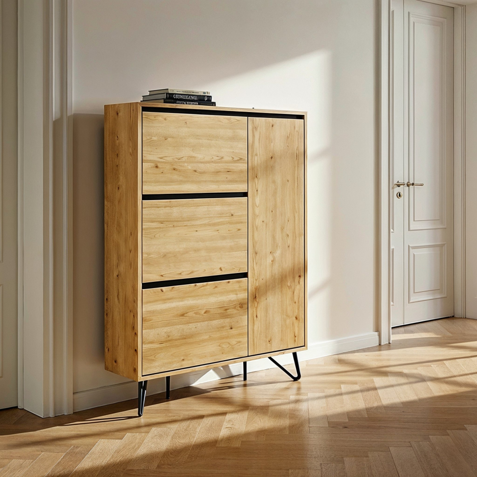 Schuhschrank 'Elle' - Eiche/Schwarz