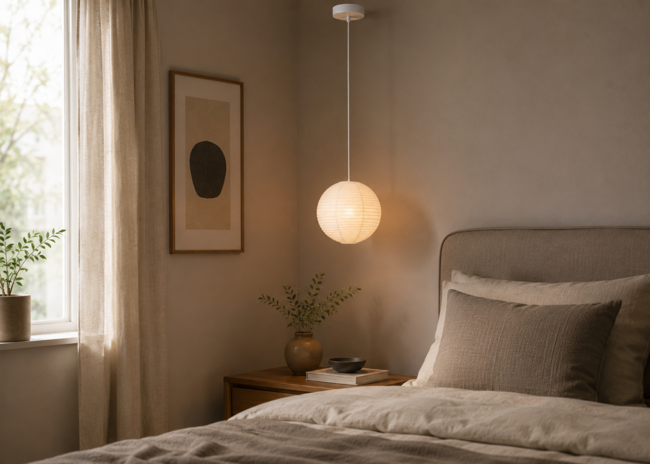 Reispapierlampe 'Lycka' - Weiß 30cm
