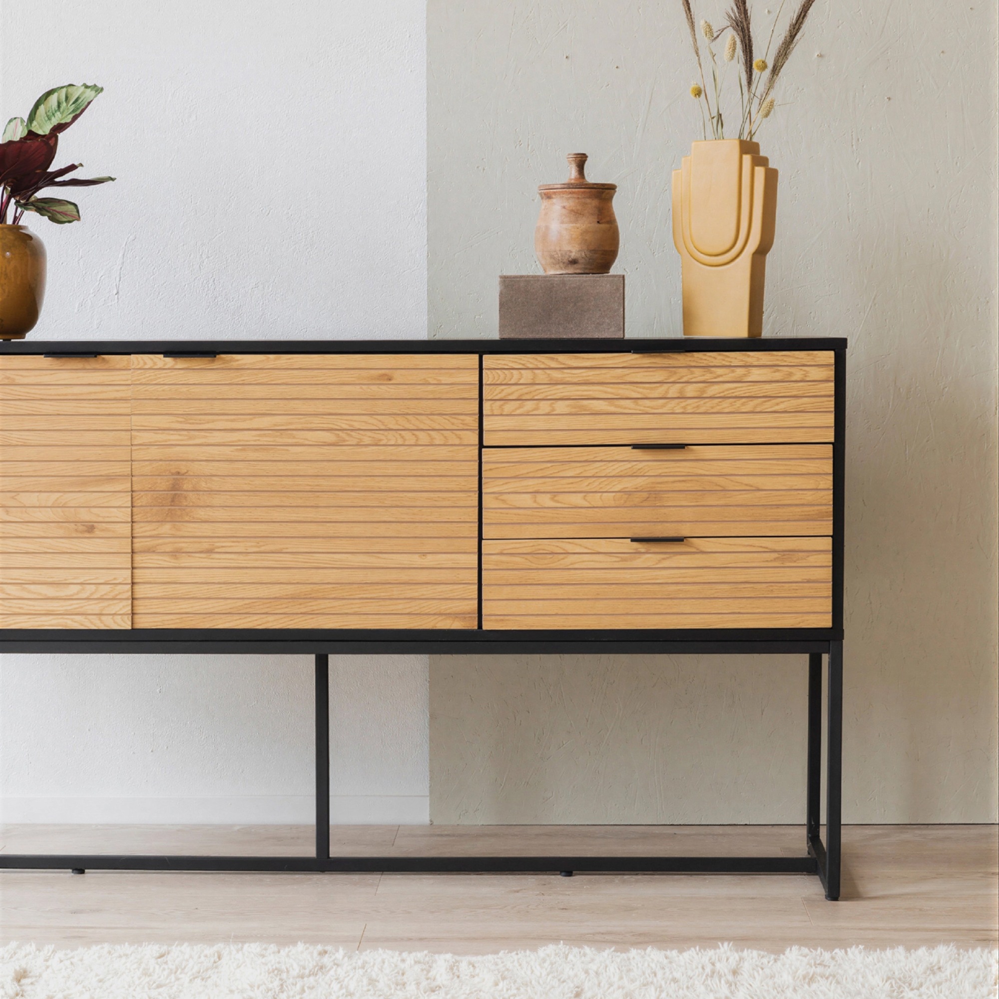 Sideboard 'Line' - Eiche/Schwarz