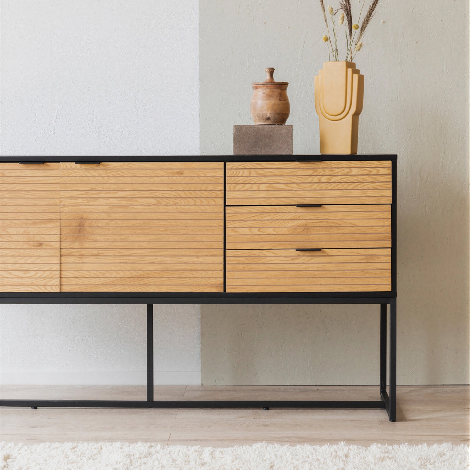 Sideboard 'Line' - Eiche/Schwarz