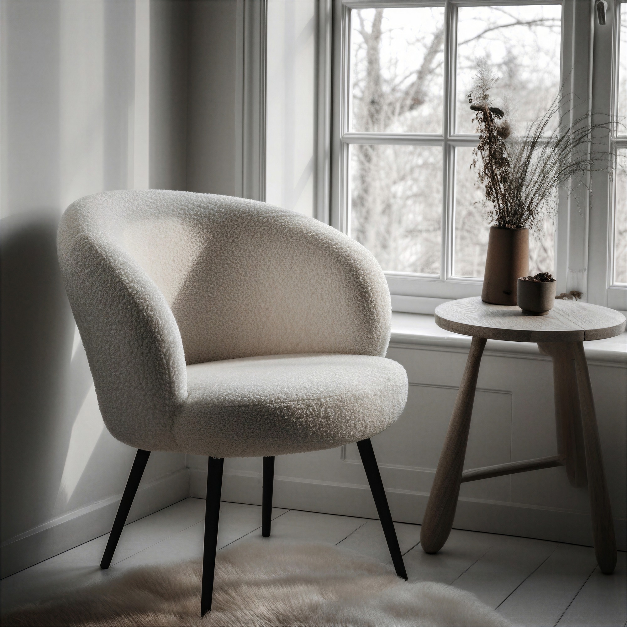 Sessel 'Capri' - Weiß/Bouclé