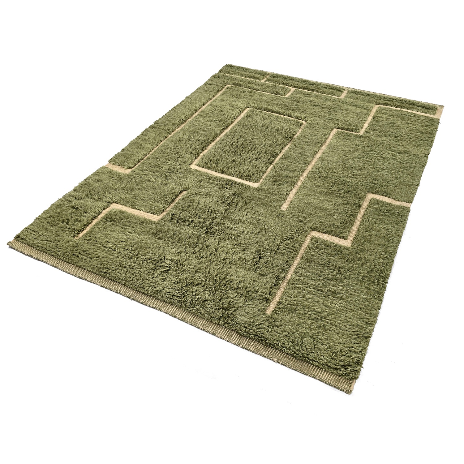 Rya Teppich 'Kiberg Handwoven Wool' - Grün