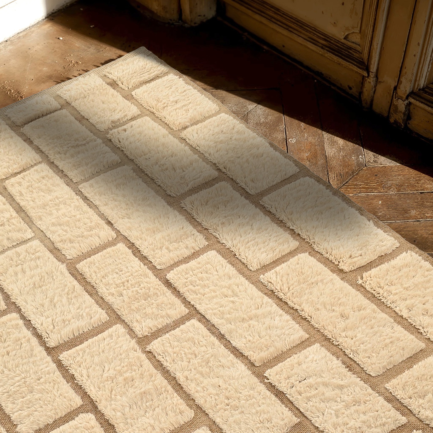 Rya Teppich 'Leknes handgewebte Wolle' - Beige