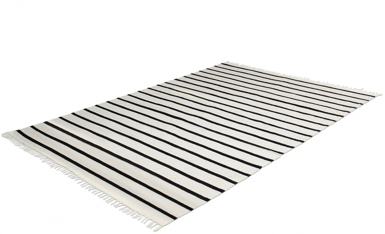 Baumwollteppich 'Helle' 80x200cm - Weiß/Schwarz