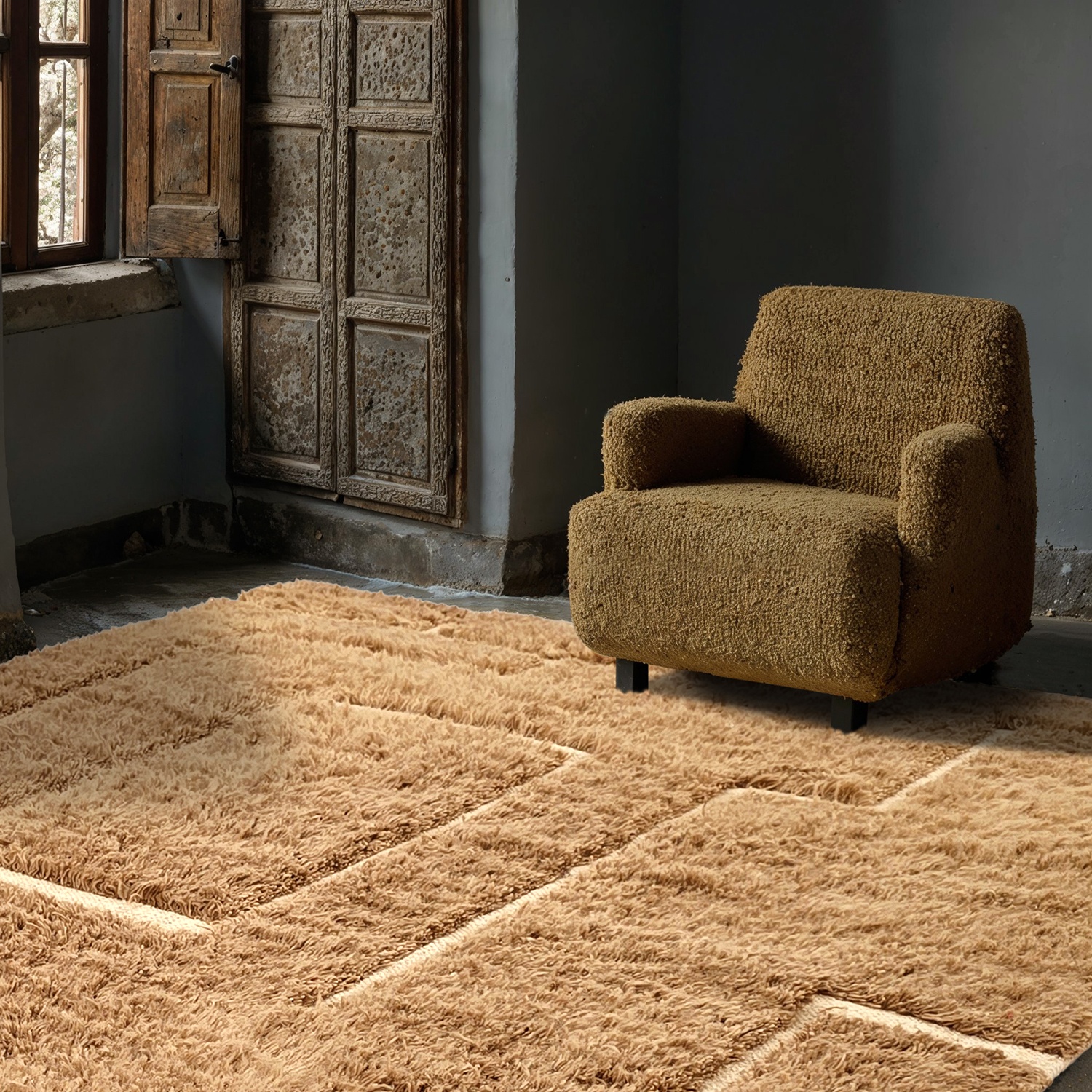 Rya Teppich 'Kiberg Handgewebte Wolle' - Beige