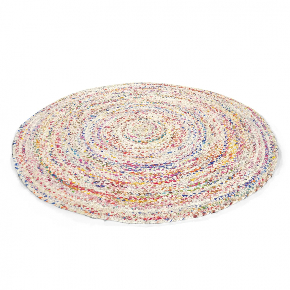 Runder Teppich 'Flätan' 80cm - Weiß/Multi