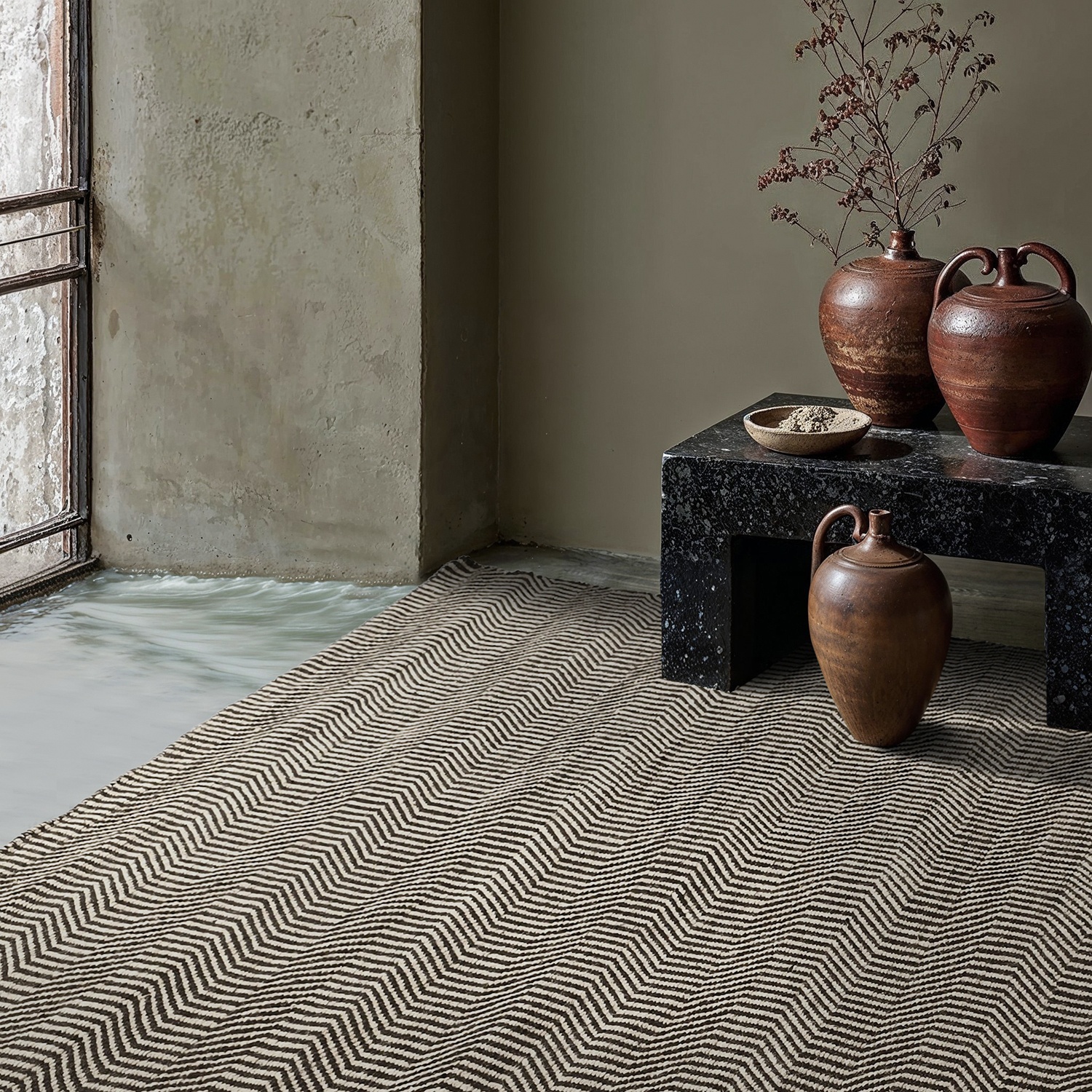 Wollteppich 'Larkana' - Beige/dunkelbraun