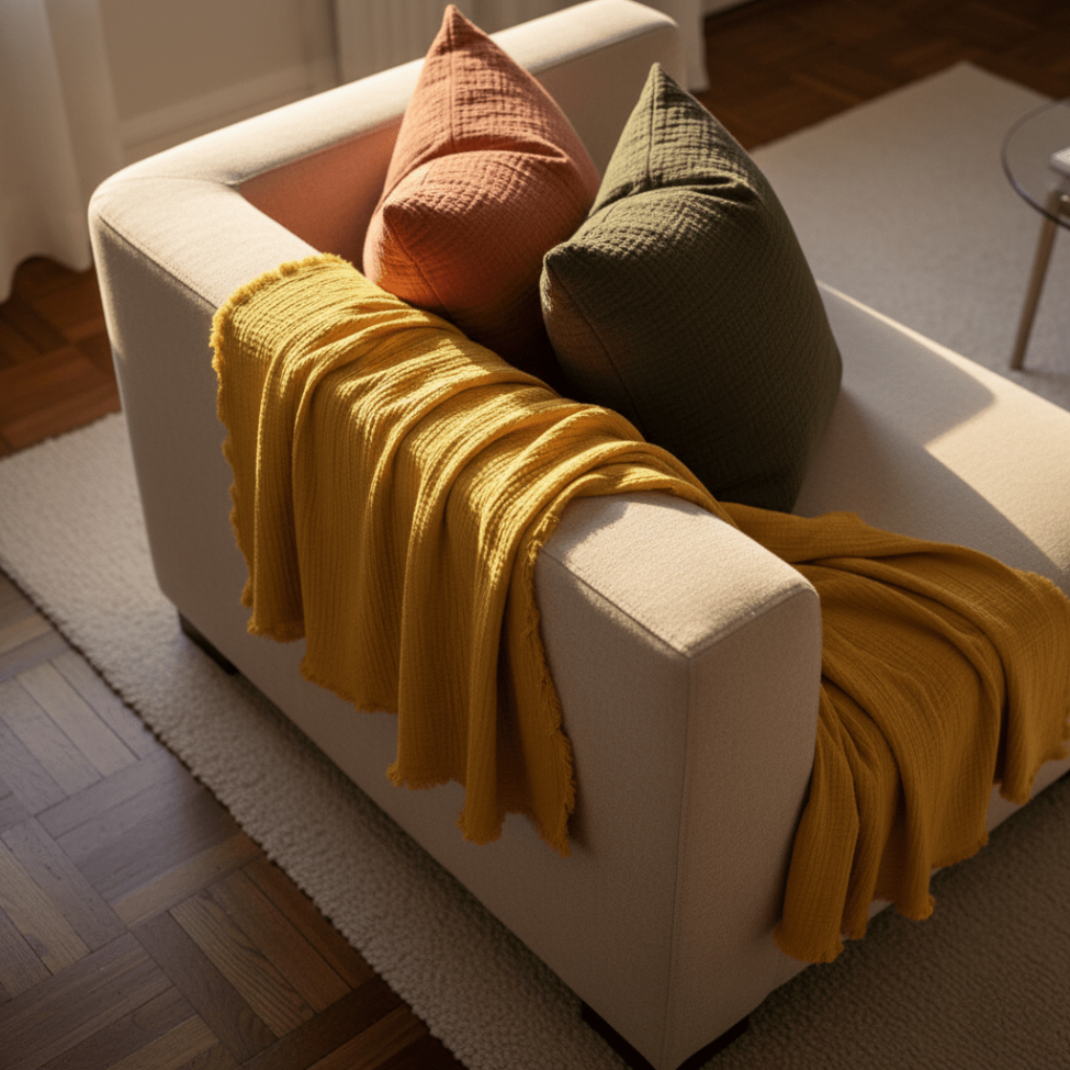 Musselindecke 'Dorena' 130 x 170 cm – Gelb