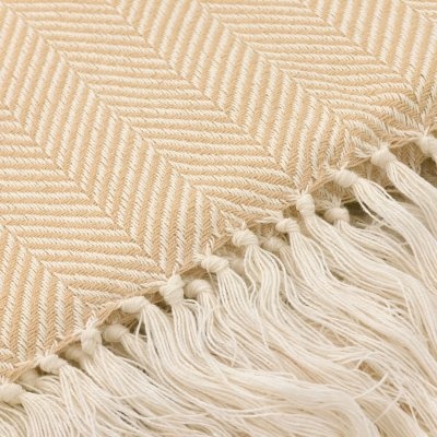 Baumwolldecke 'Denisa Fishbone' 130 x 170 cm – Beige/Weiß