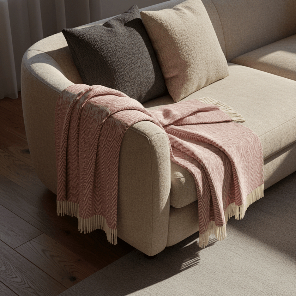 Baumwolldecke 'Denisa Fishbone' 130 x 170 cm – Rot/Weiß