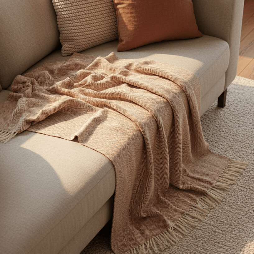 Baumwolldecke 'Denisa Fishbone' 130 x 170 cm – Braun/Weiß