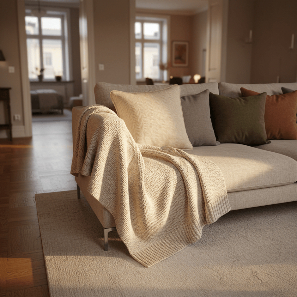 Kissenbezug 'Denisa Fishbone' 45 x 45 cm – Beige/Weiß