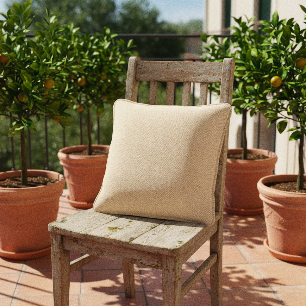 Kissenbezug 'Denisa Fishbone' 45 x 45 cm – Beige/Weiß