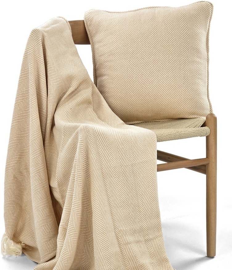 Kissenbezug 'Denisa Fishbone' 45 x 45 cm – Beige/Weiß