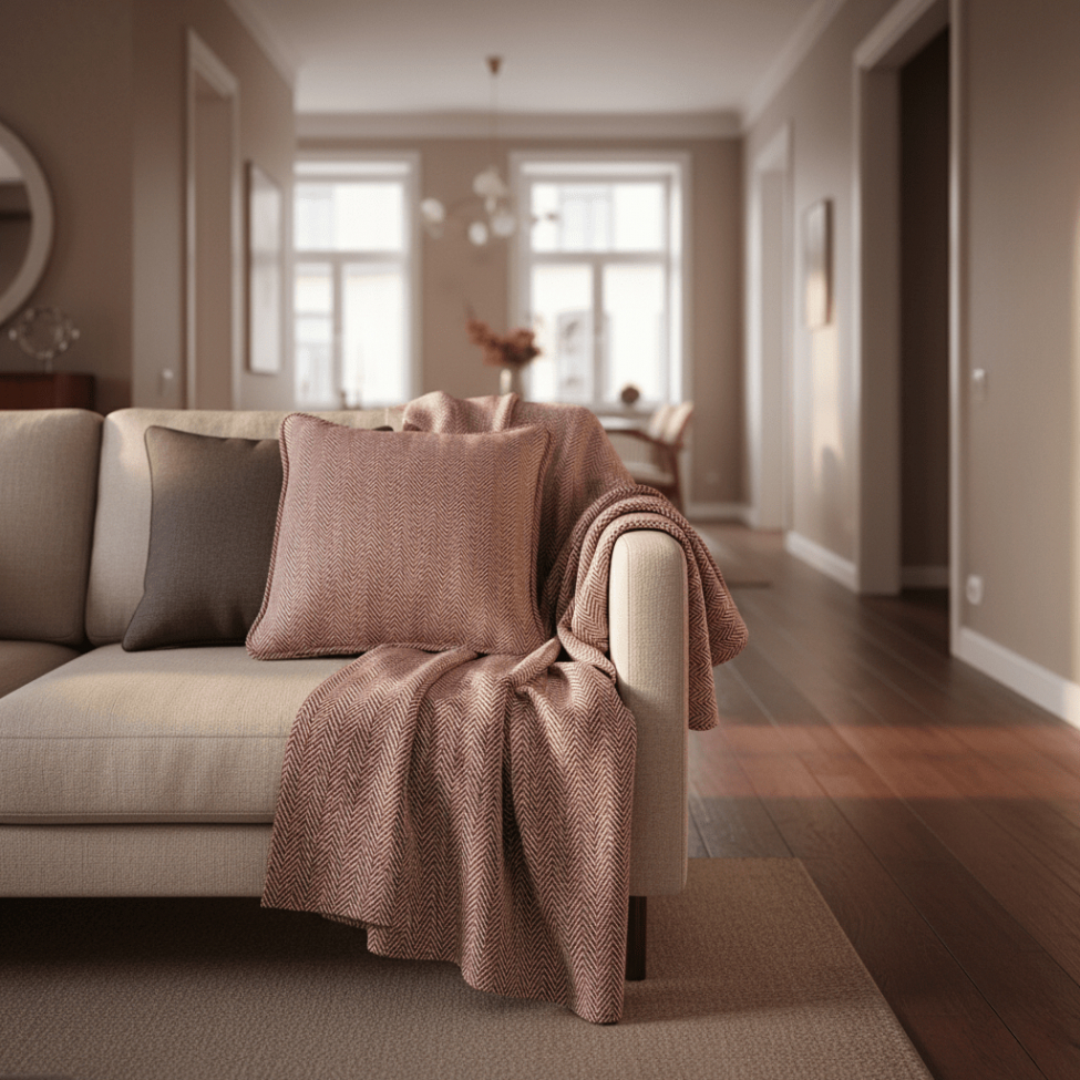 Kissenbezug 'Denisa Fishbone' 45 x 45 cm – Rot/Weiß