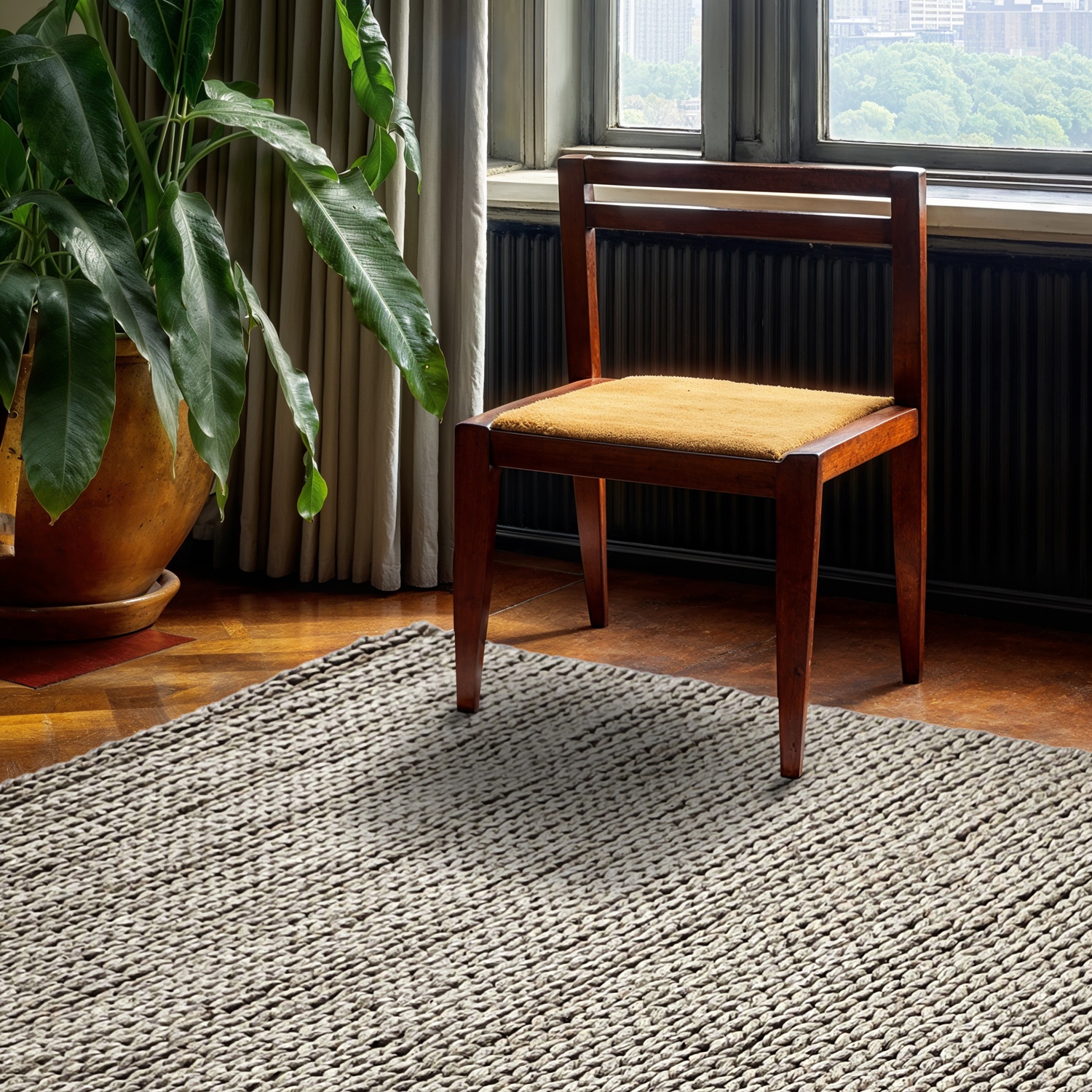 Wollteppich 'Talvia Braided Wool' – Grau