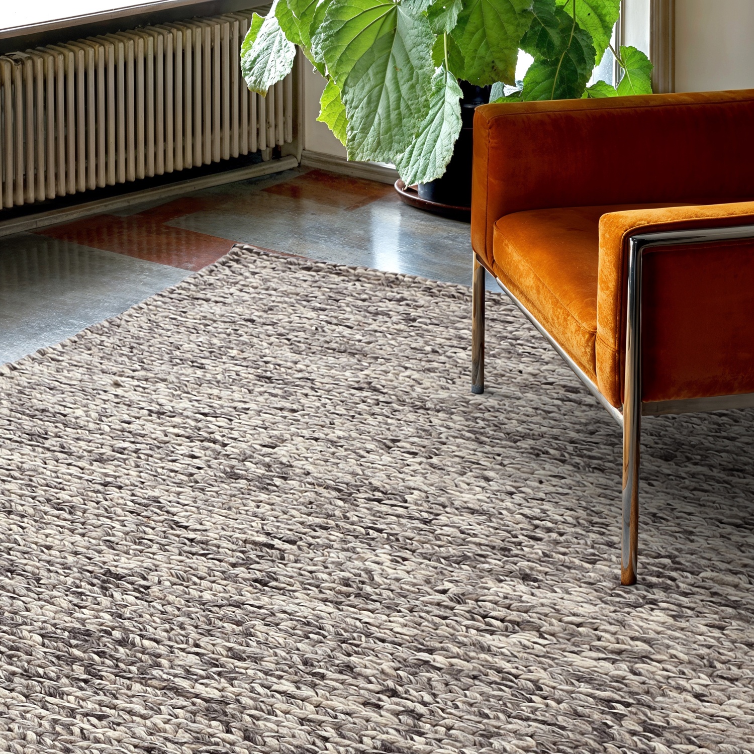Wollteppich 'Talvia Braided Wool' – Dunkelgrau