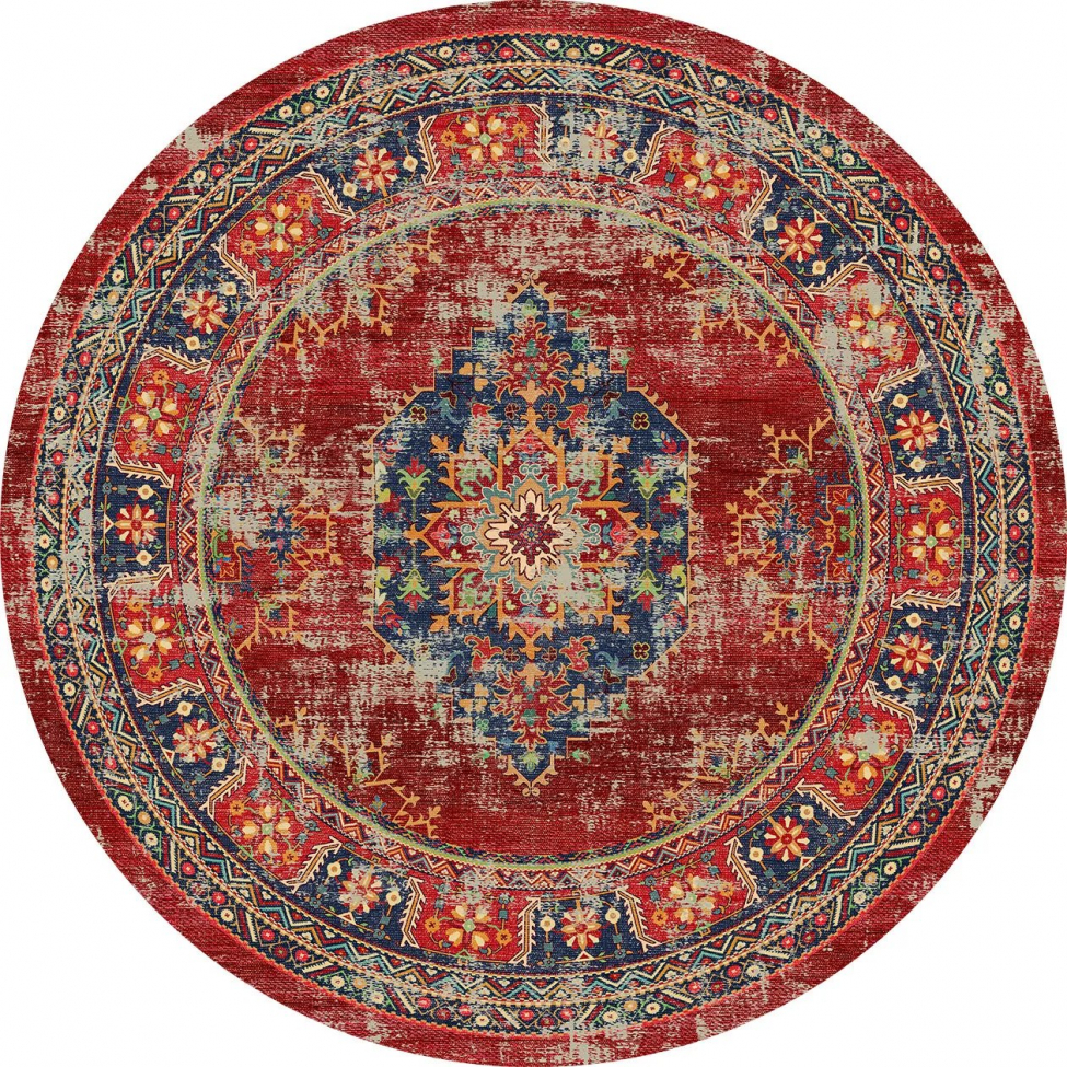Runder Teppich 'Soussi' 160cm - Rot/Mehrfarbig