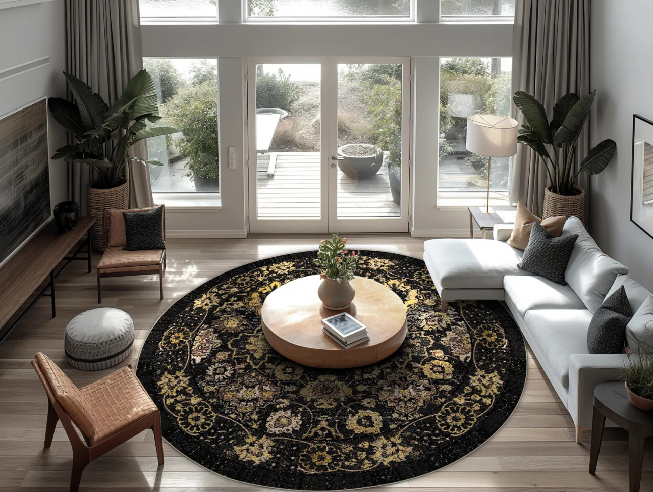 Runder Teppich 'Fernana' 120cm - Schwarz/Gold