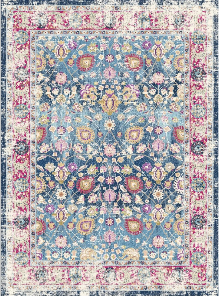 Wilton-Teppich 'Bouhjar' 290x390cm – Blau/Rosa/Mehrfarbig