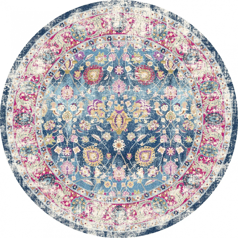Runder Teppich 'Bouhjar' 160cm – Blau/Rosa/Mehrfarbig