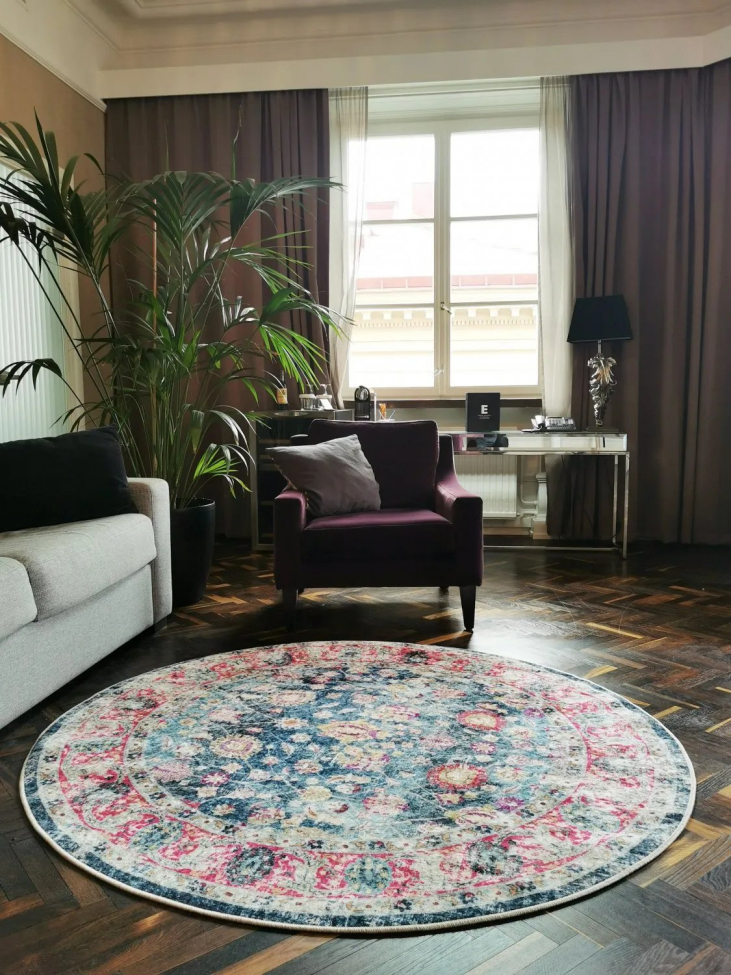 Runder Teppich 'Bouhjar' 200cm – Blau/Rosa/Mehrfarbig
