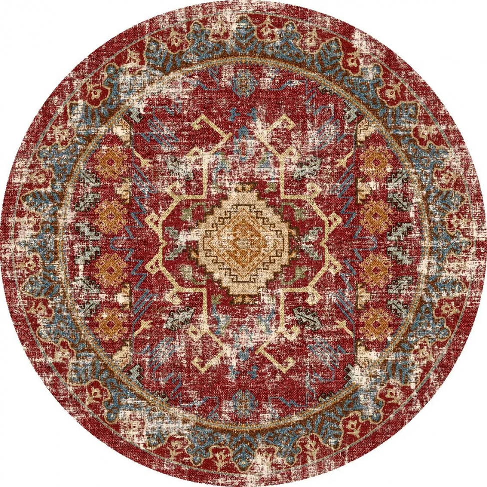 Runder Teppich 'Idri' 200cm – Rot/Mehrfarbig