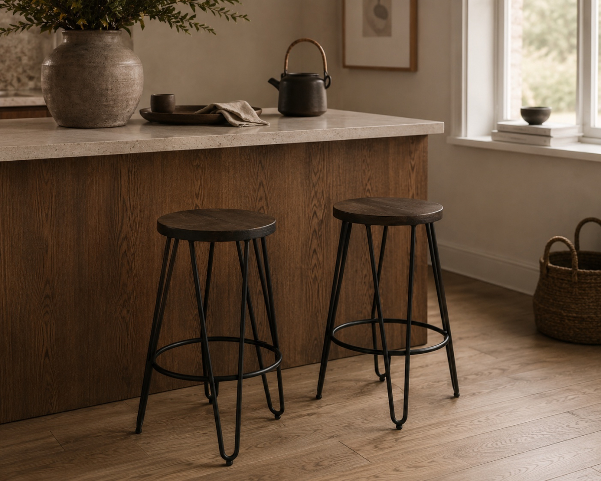 Hocker 'Rustik' 45cm - Holz/Stahl