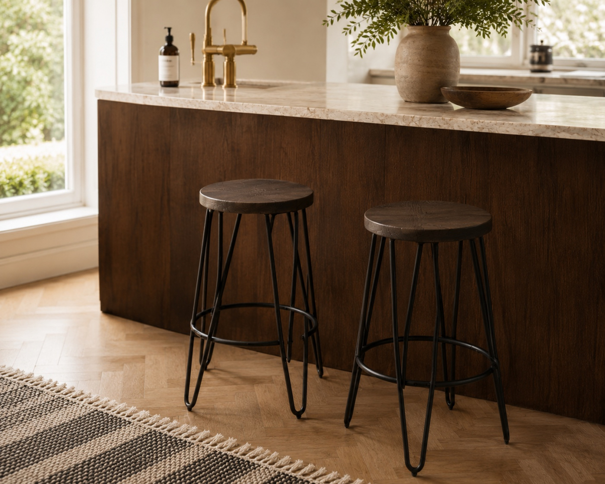 Hocker 'Rustik' 45cm - Holz/Stahl