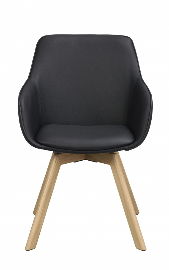 Sessel 'Alison' Leder - Schwarz/Eiche