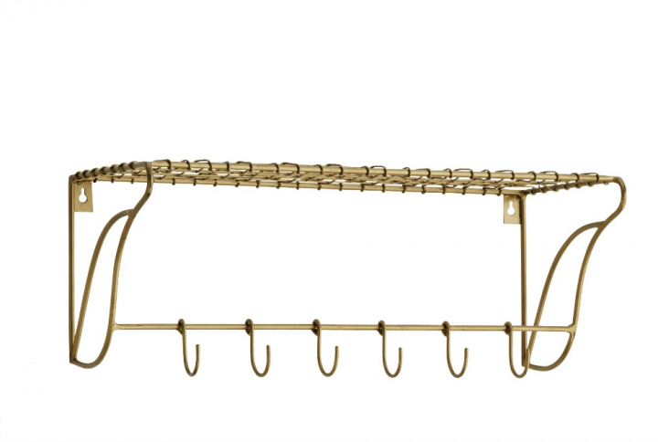 Hutablage mit Haken - Messing 6 Haken