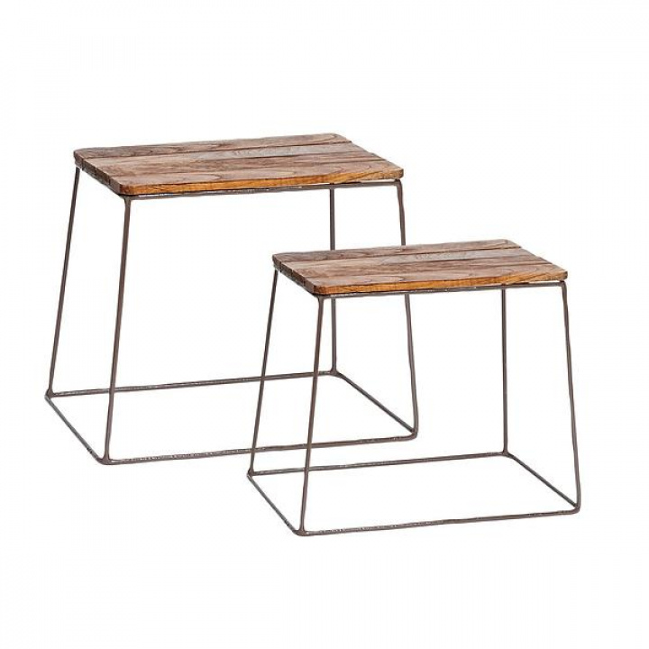 Hocker 2 Stk. - Holz / Stahlrahmen - Hubsch