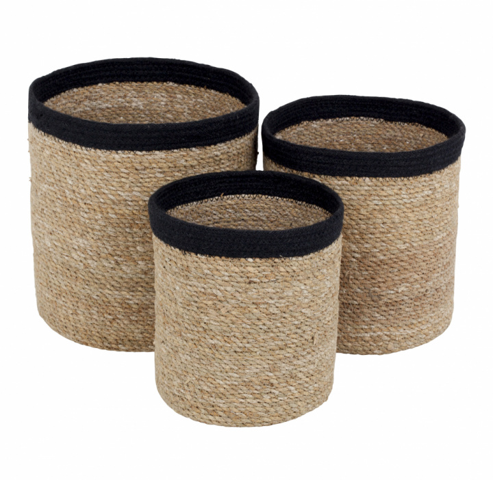 Aufbewahrungskörbe 'Seegras' - 3 Stück / Schwarz