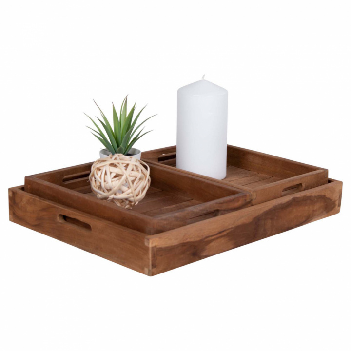 3er Pack Tablett 'Faro' - Teak / Natur